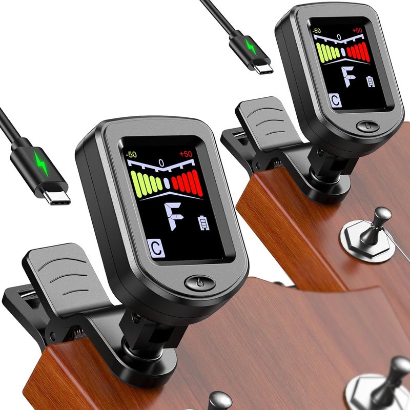 NewBee Clip-On Guitar Tuner Rechargeable with Color Screen 360° Rotatable Chromatic Tuner for Guitar, Bass, Ukulele, Violin (Black, 1 Pack) - Image 1